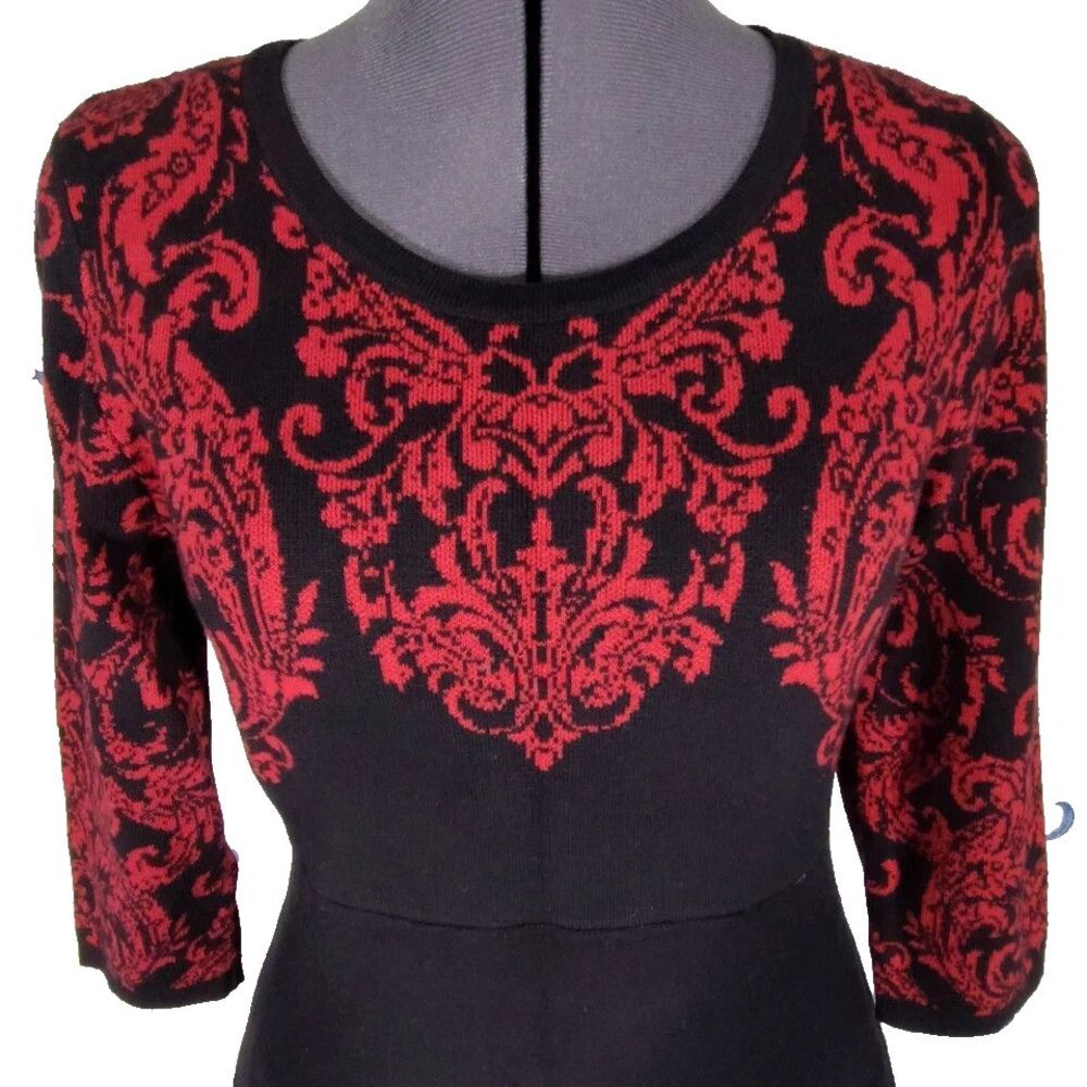 NEW DANA BUCHMAN Knit Sweater Dress Size L Large Red & Black 3/4 Sleeves NWT - Picture 3 of 6